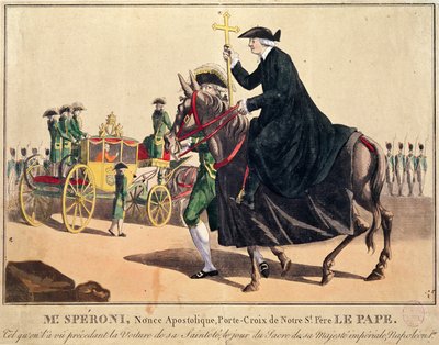 Monsignor Speroni carrying the papal cross, precedes Pope Pius VII on their way to Notre-Dame Cathedral, Paris, for the coronation of Emperor Napoleon and Empress Josephine on 3 November 1804 by French School
